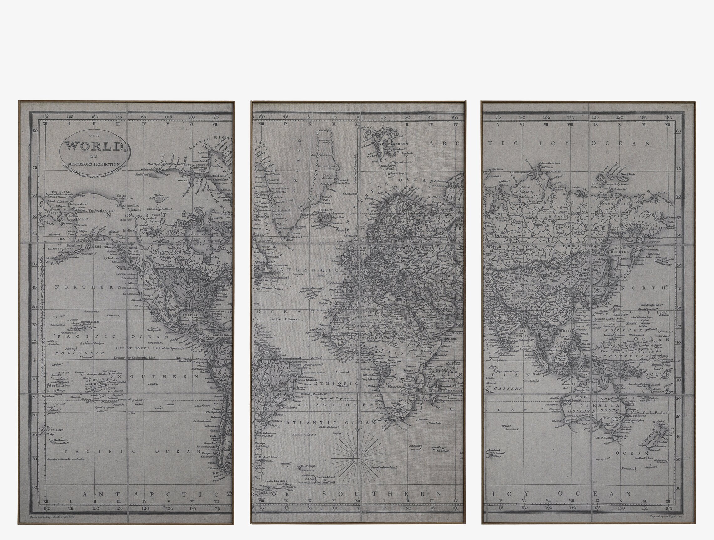 Tavla Världskarta Set/3 från Chic Antique i tre paneler