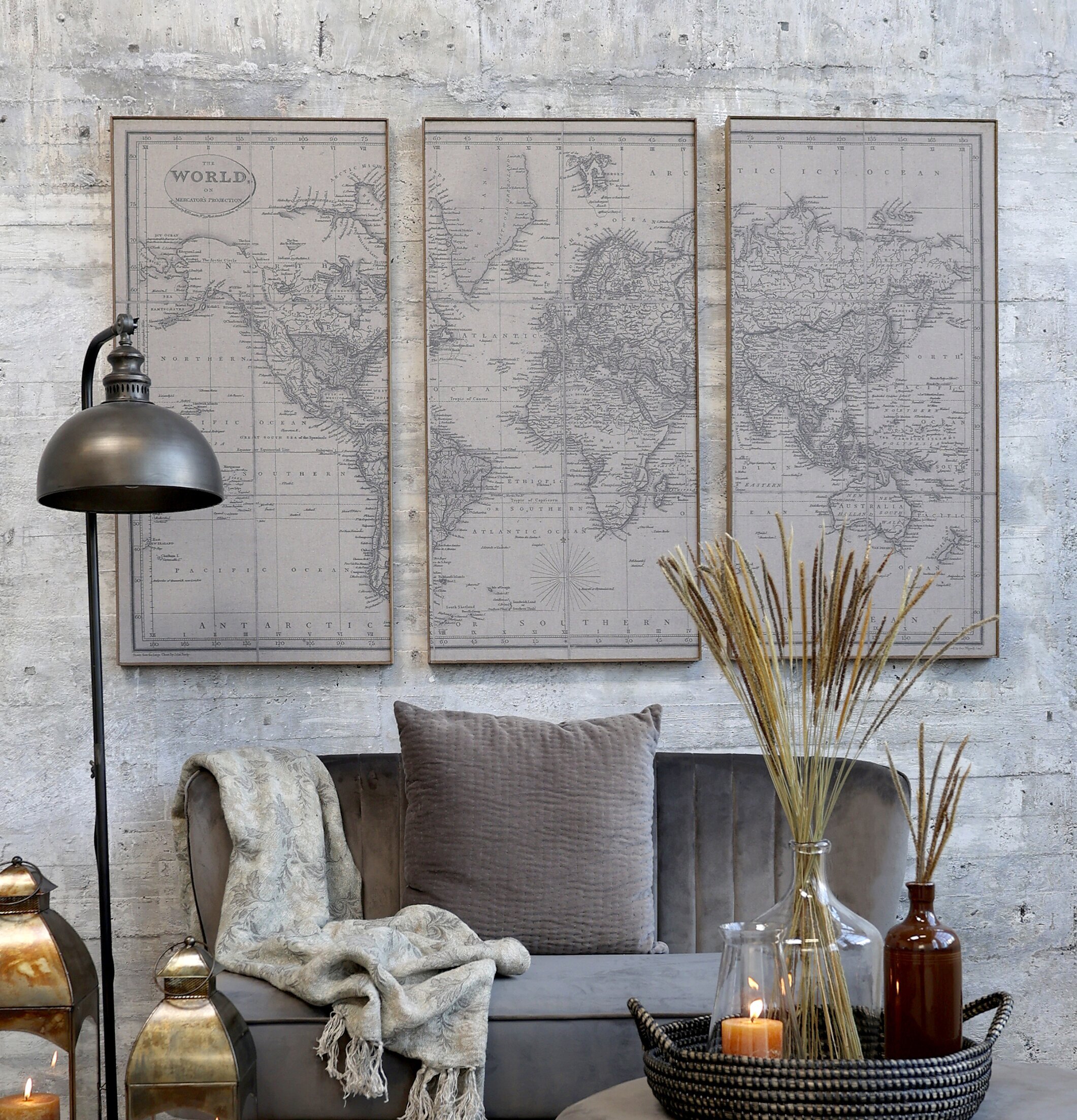 Tavla Världskarta Set/3 från Chic Antique i vintage-stil