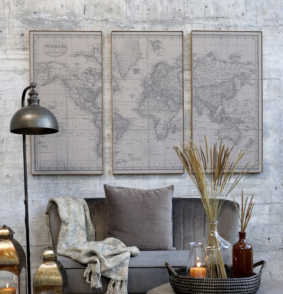 Tavla Världskarta Set/3 från Chic Antique i vintage-stil