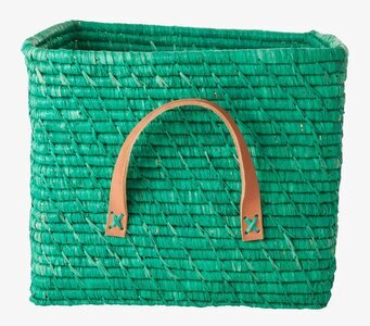Raffiakorg Green från Rice med gröna raffia och läderhandtag