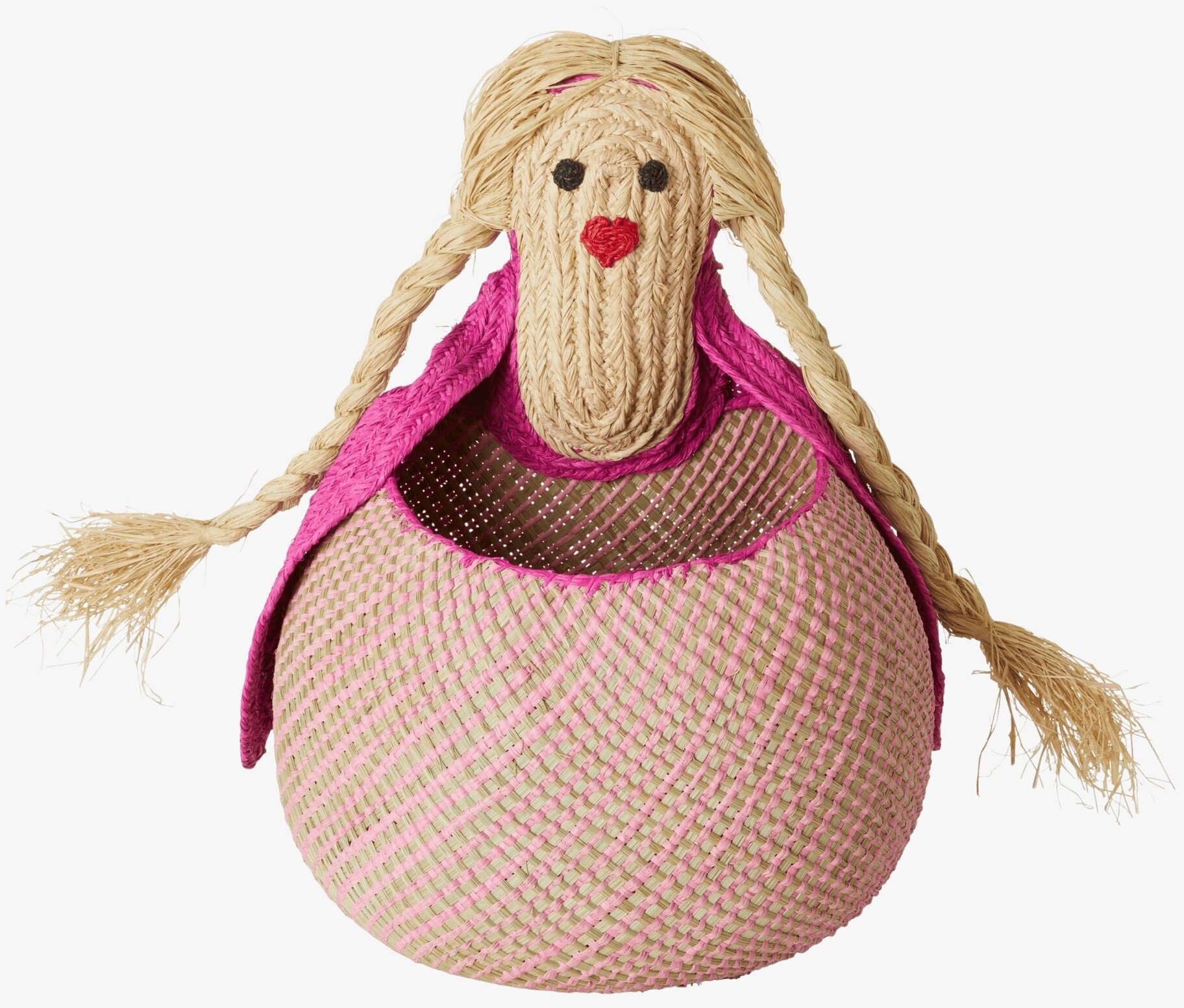 Förvaringskorg Girl från Rice i halm med broderat ansikte