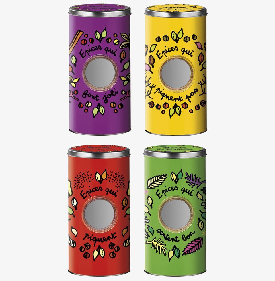 Kryddor från Derriére la porte i färgglada och unika burkar