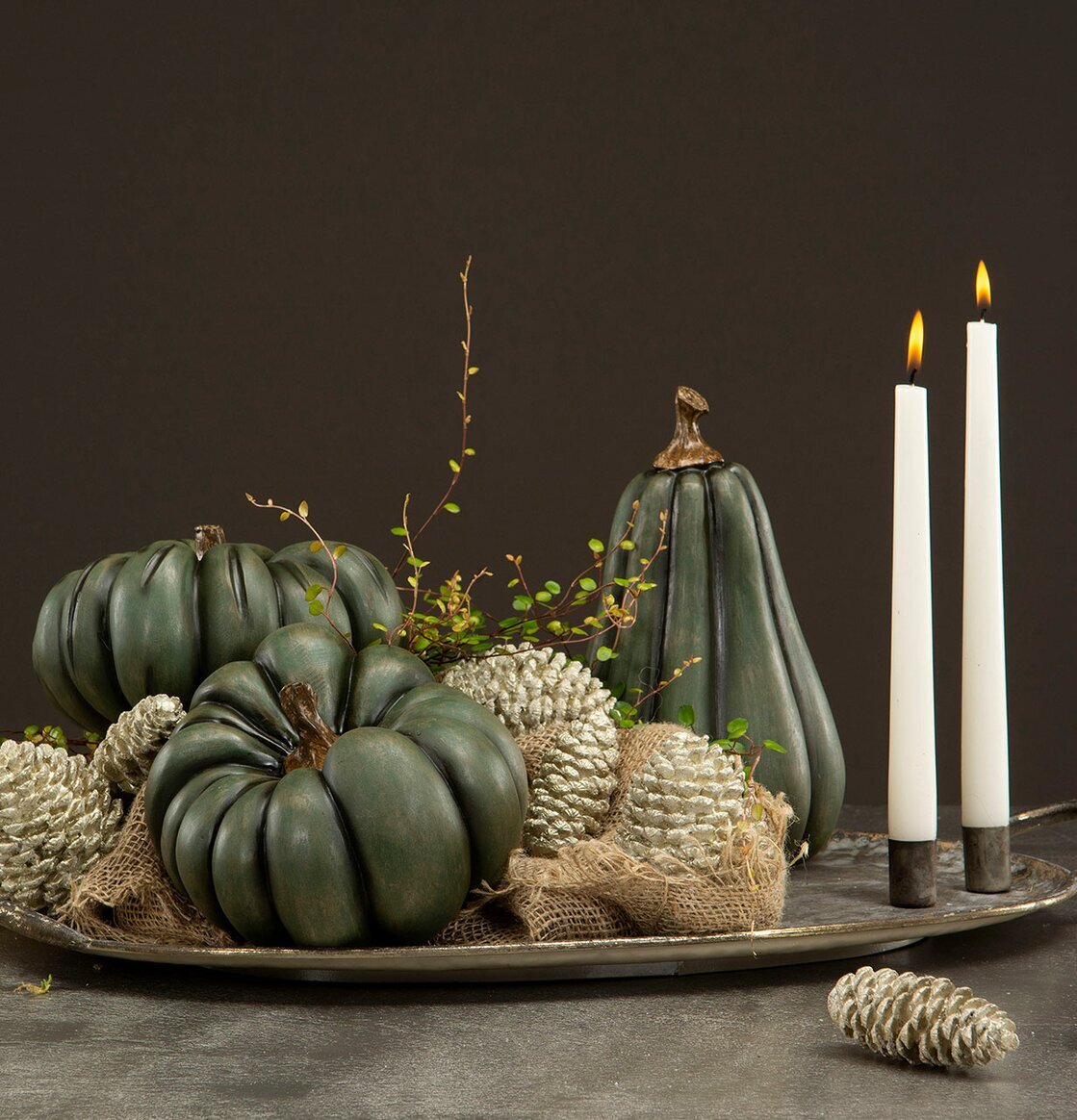 Pumpa Grön Avlång Poly från A Lot Decoration i höstdekor