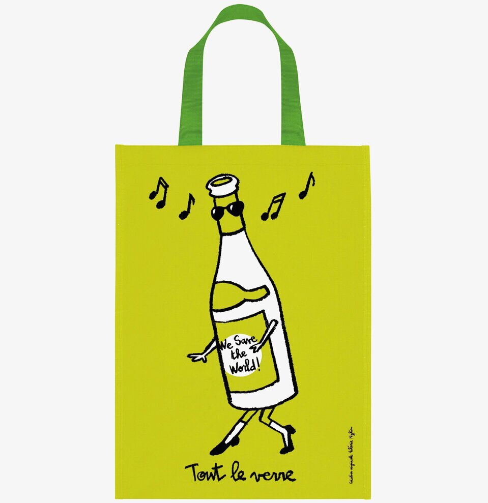 Återvinningskasse Grön från Derriére la porte med glasflaska