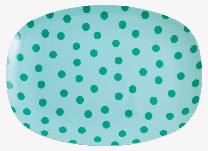 Liten Tallrik Green Dot Print från Rice med turkos bas