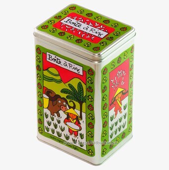 Bild av färgglad plåtburk för stilfull risförvaring