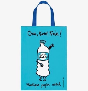 Återvinningskasse Blå från Derriére la porte med grafik