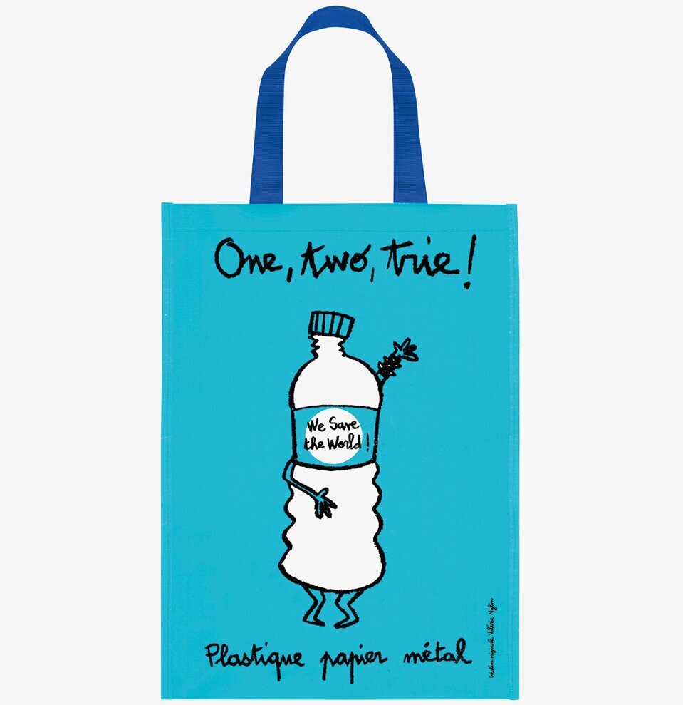 Återvinningskasse Blå från Derriére la porte med grafik