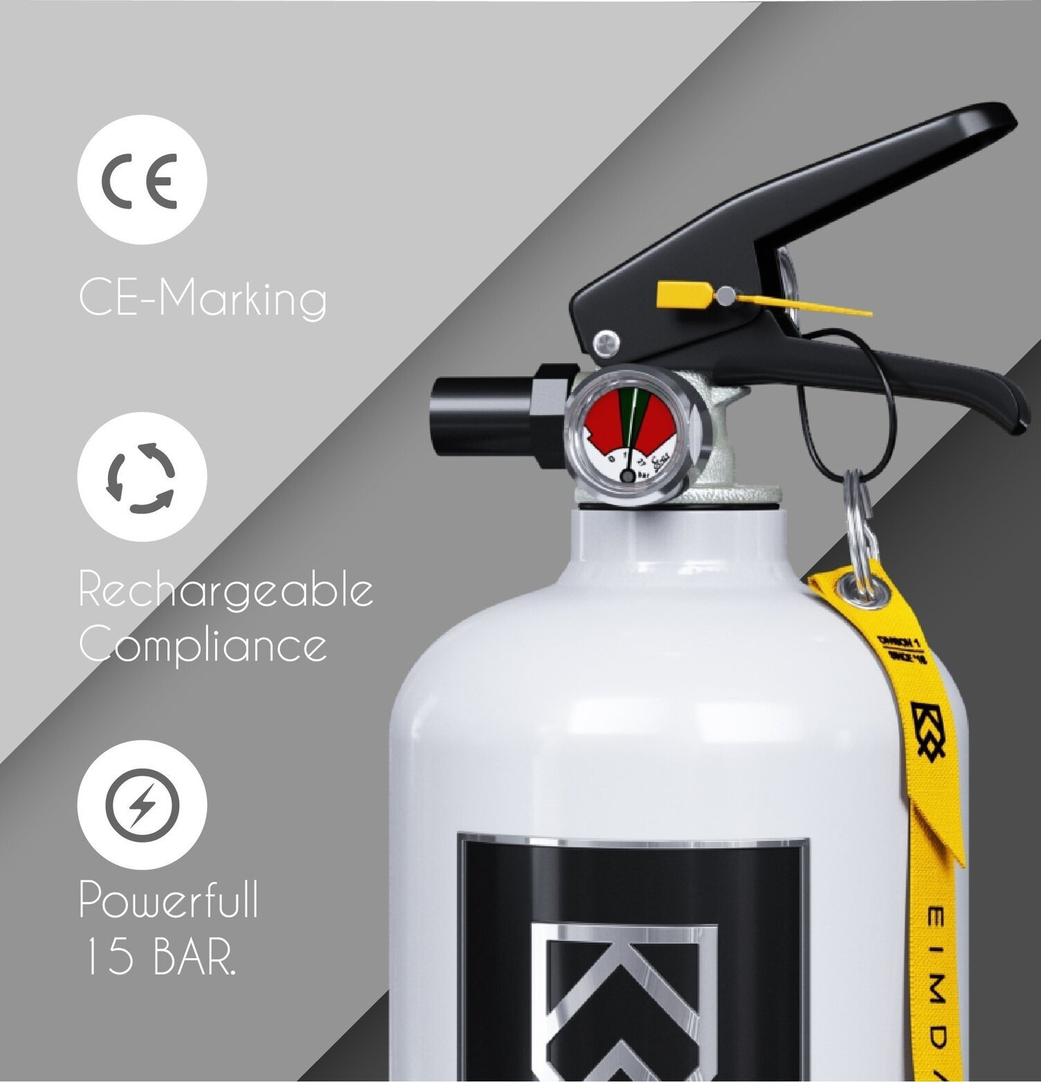 Brandsläckare 2 Kg Vit från Eimdall, robust och pålitlig