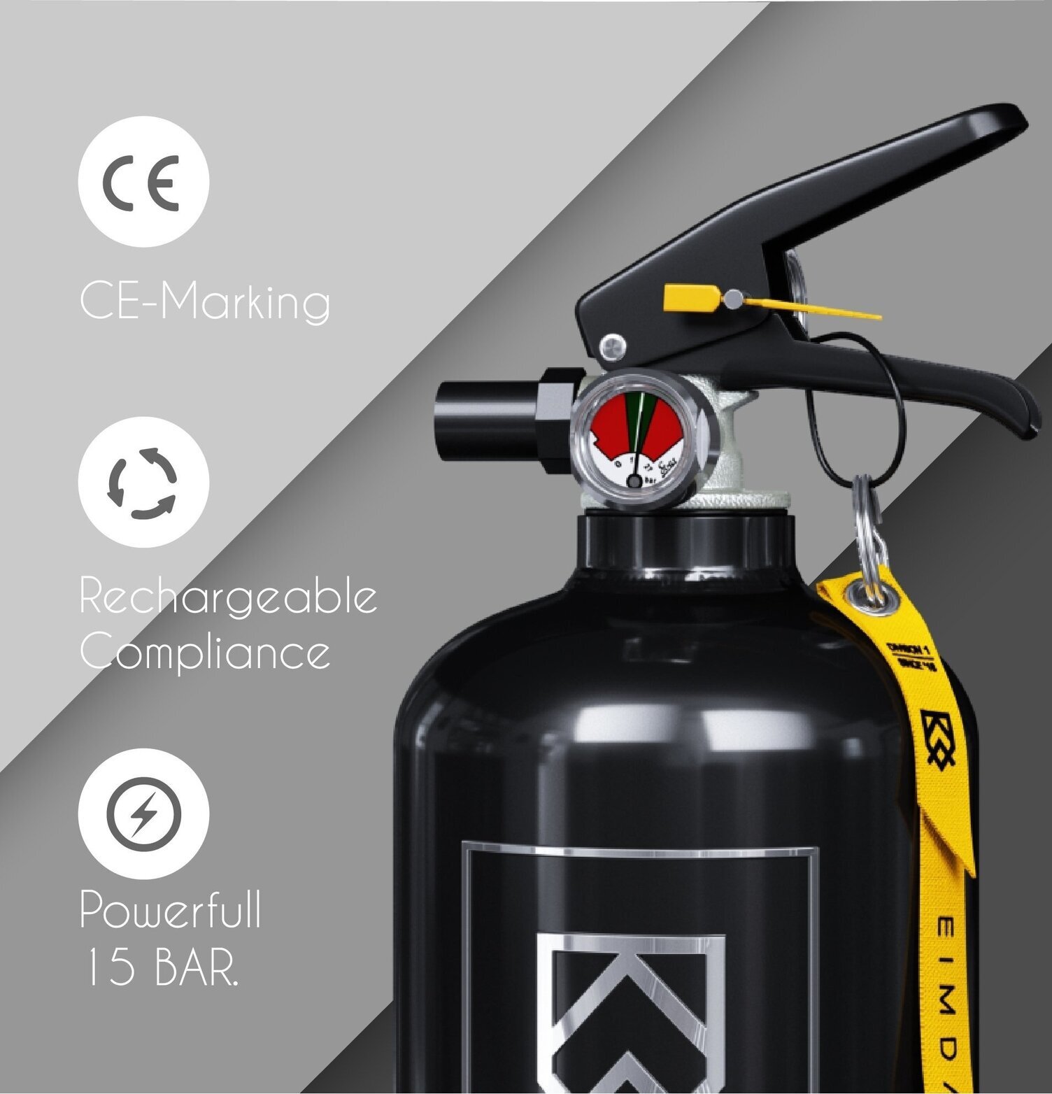 Brandsläckare 2 Kg Svart från Eimdall med CE-märkning