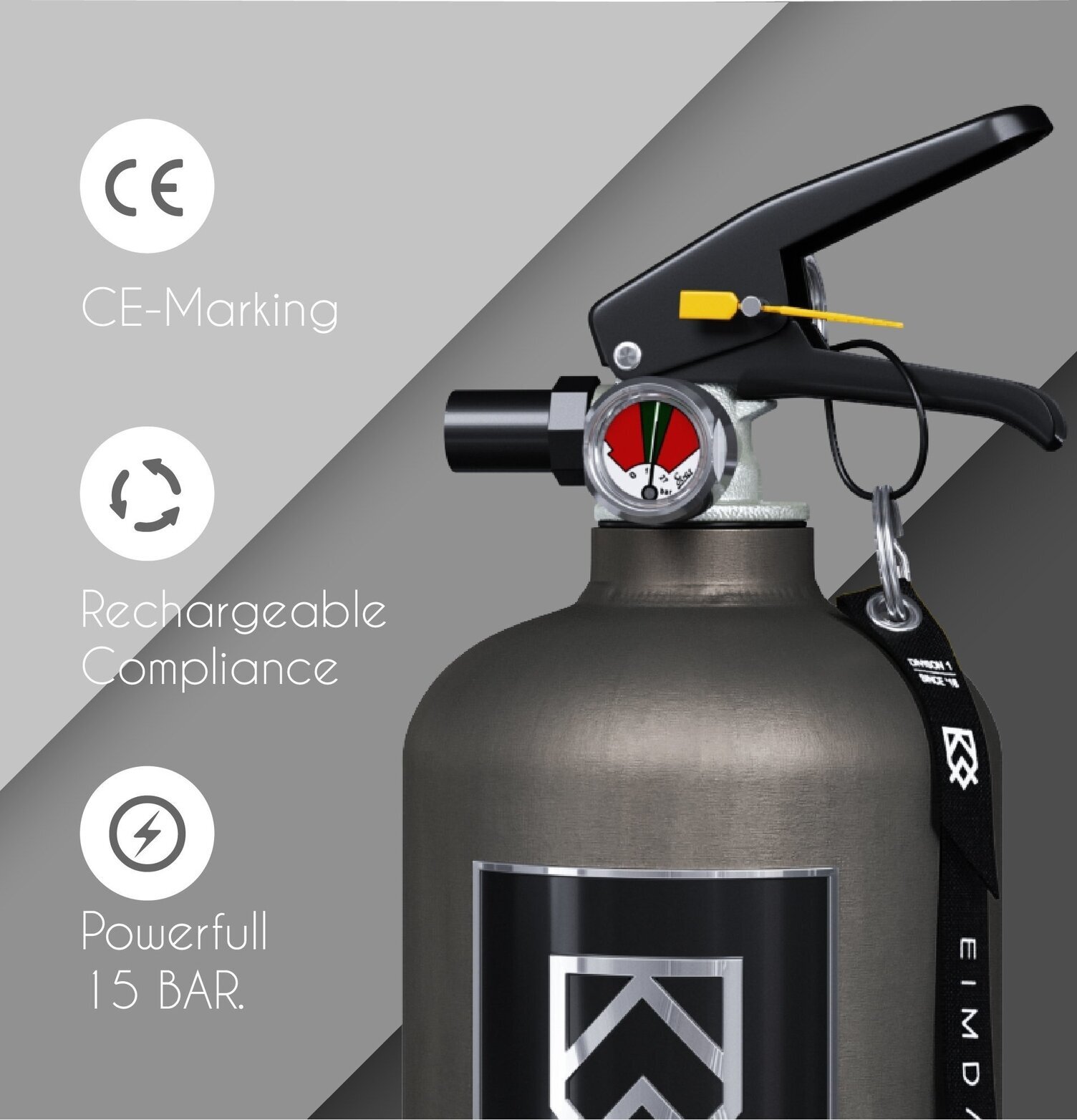 Brandsläckare 2 Kg Matt Grå från Eimdall med CE-märkning