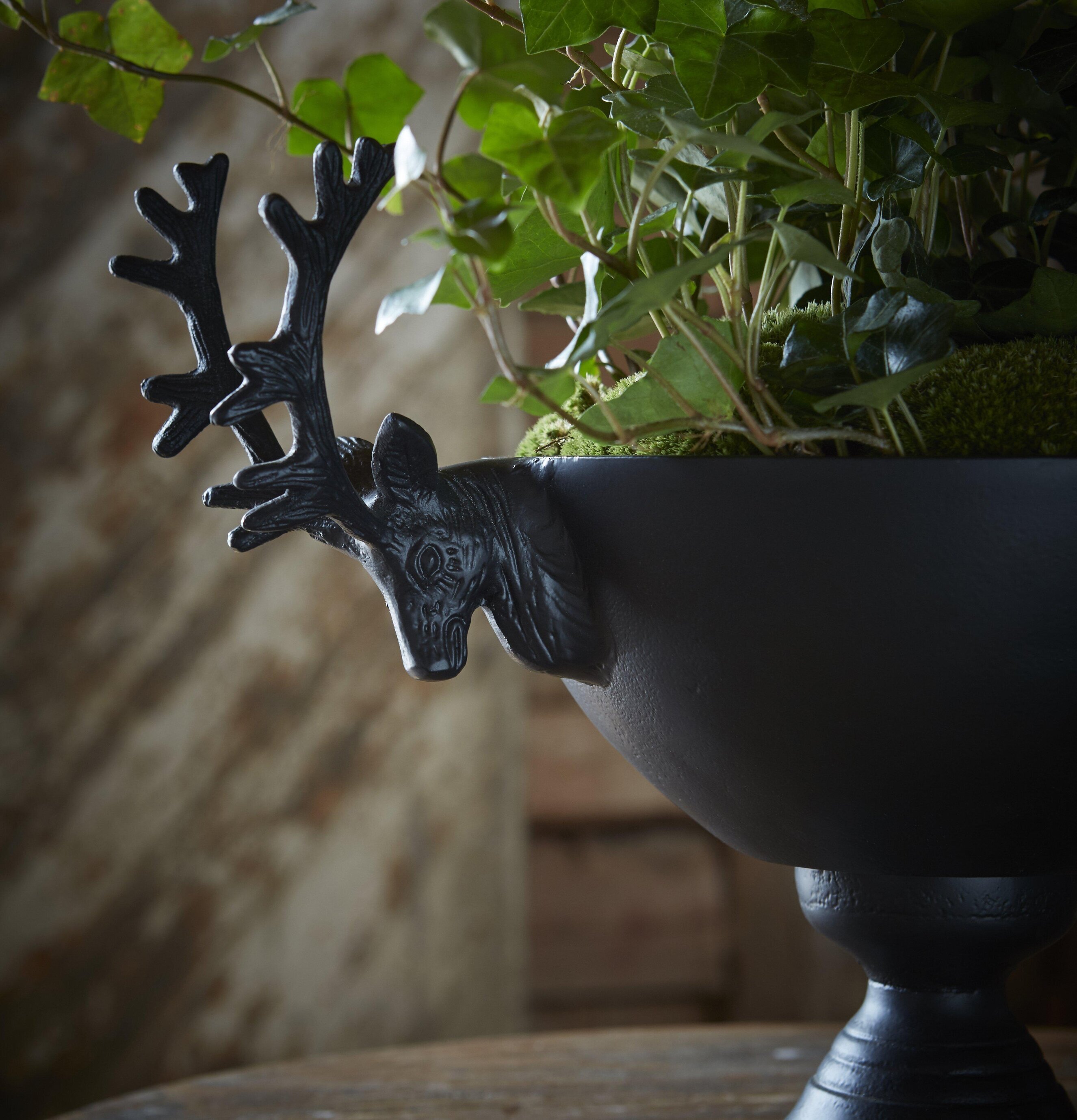 Hjort Skål Svart från Wikholm Form fylld med grönska