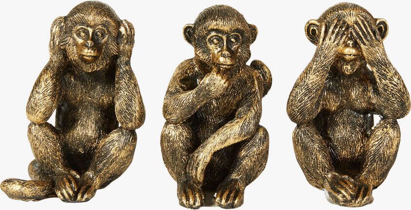 Monkey Abe Set/3 Guld från Speedtsberg, tre gyllene apor