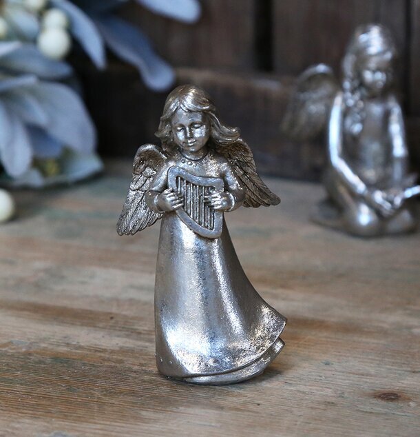 Ängel Med Harpa Antik Silver från Chic Antique i antik finish