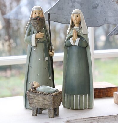 Maria & Josef Set/3 Grön från Chic Antique på fönsterbräda