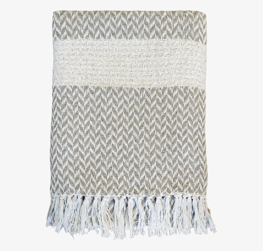 Pläd Zig Zag Beige/Creme från Chic Antique med fransar