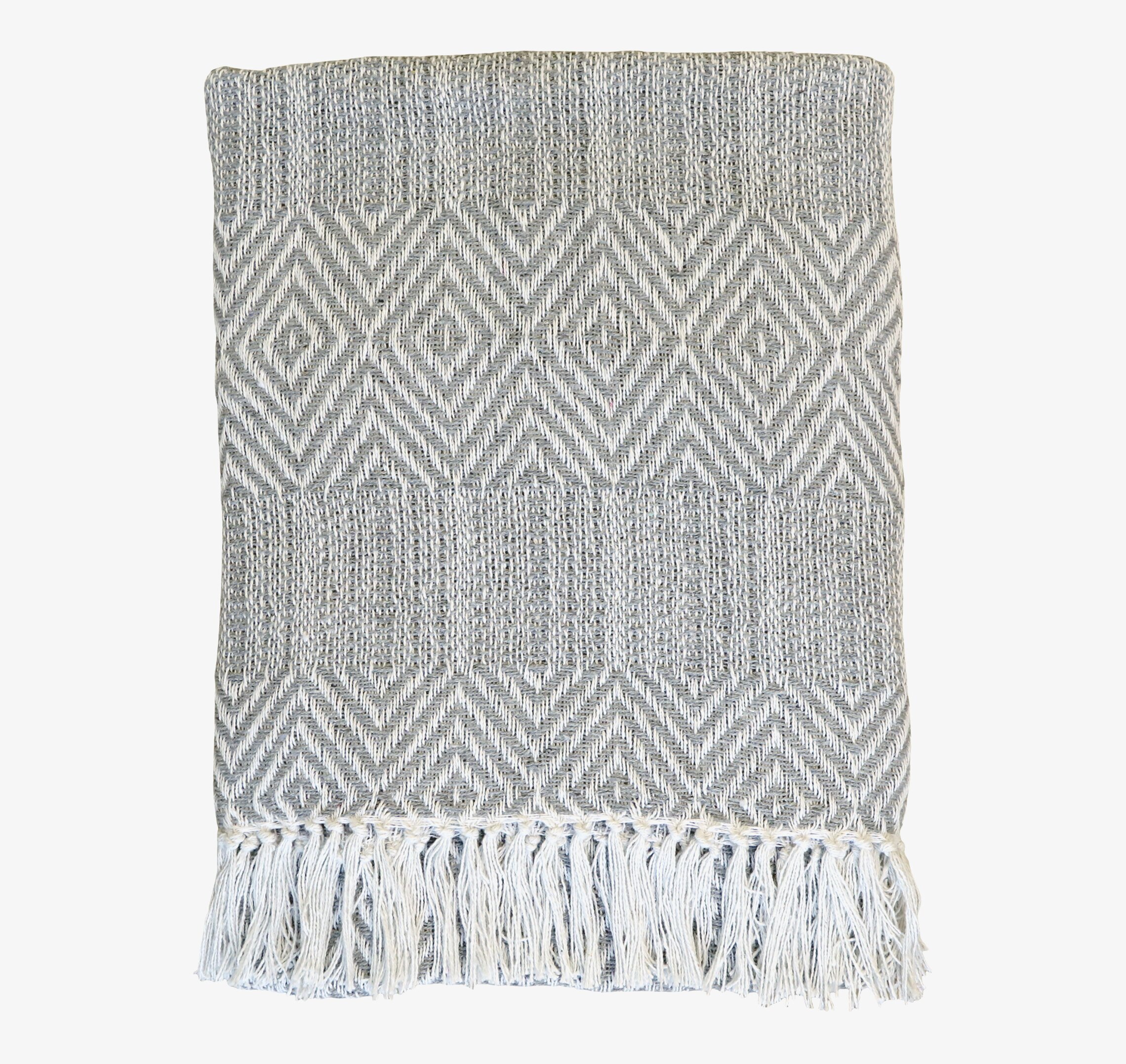 Pläd Med Mönster Ljusgrå från Chic Antique med fransar