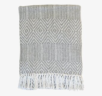 Pläd Med Mönster Ljusgrå från Chic Antique med fransar