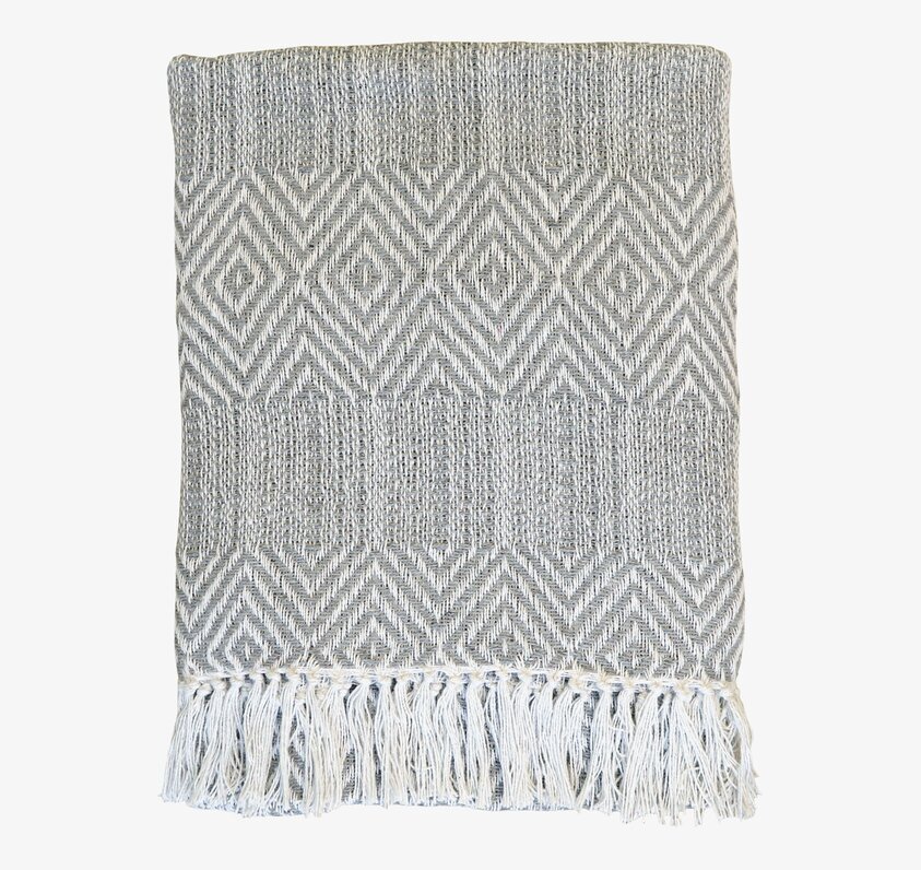 Pläd Med Mönster Ljusgrå från Chic Antique med fransar