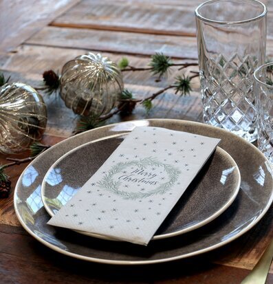 Servetter Merry Christmas Fransk Grå från Chic Antique på julbord