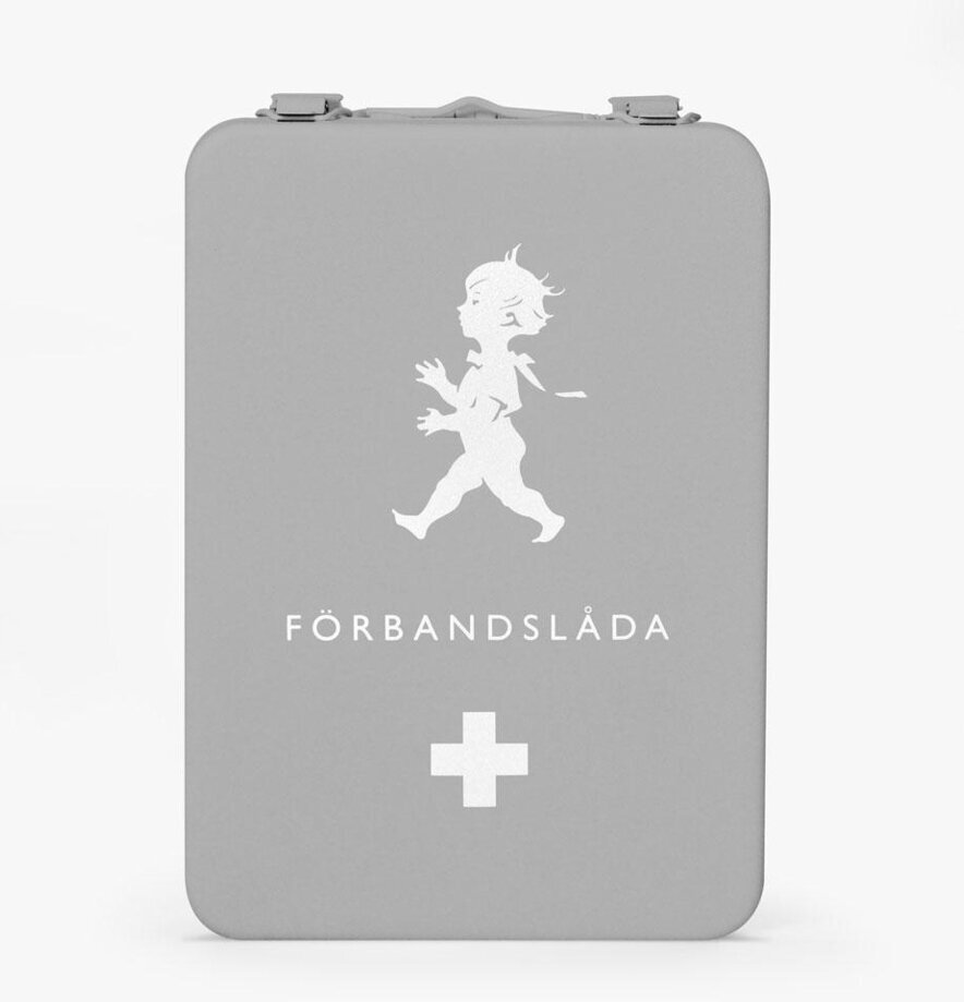 Medicinskåp Grå från Solstickan med vit symbol och text