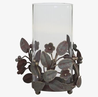 Ljusstake Med Bladdekor från Chic Antique i glas och metall