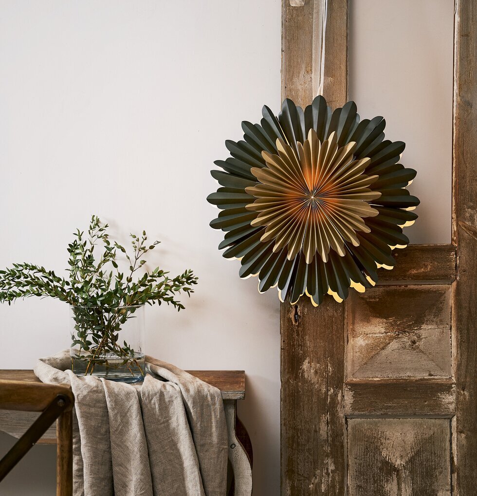 Pappersstjärna Crystal Grön/Guld från Star Trading hänger