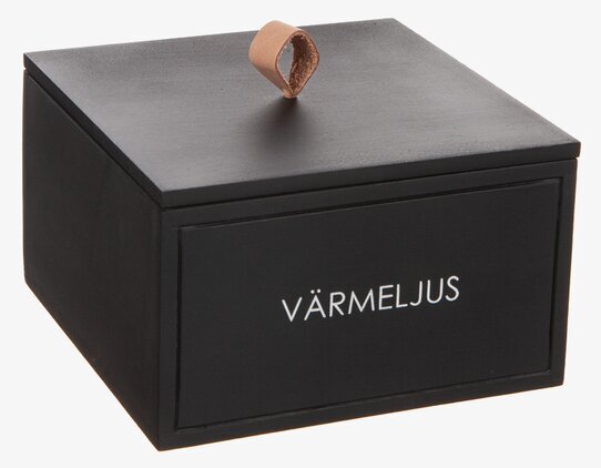 Trälåda Värmeljus Svart från Different Design på vit bakgrund