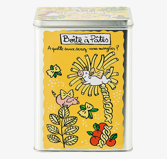 Plåtburk Pasta Gul från Derriére la porte med grisar