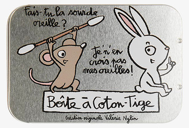 Bild av plåtburk för bomullspinnar med humoristisk design