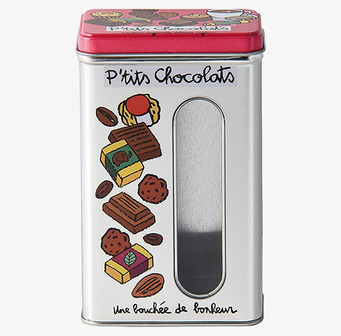 Bild av en färgglad och charmig plåtburk för choklad