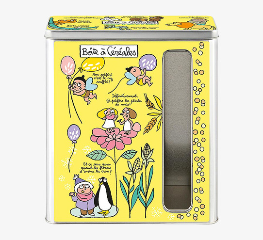 Bild av färgglad plåtburk med tecknade figurer