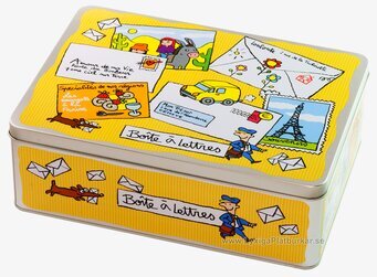 Bild av en färgglad och nostalgisk plåtburk för hemmet