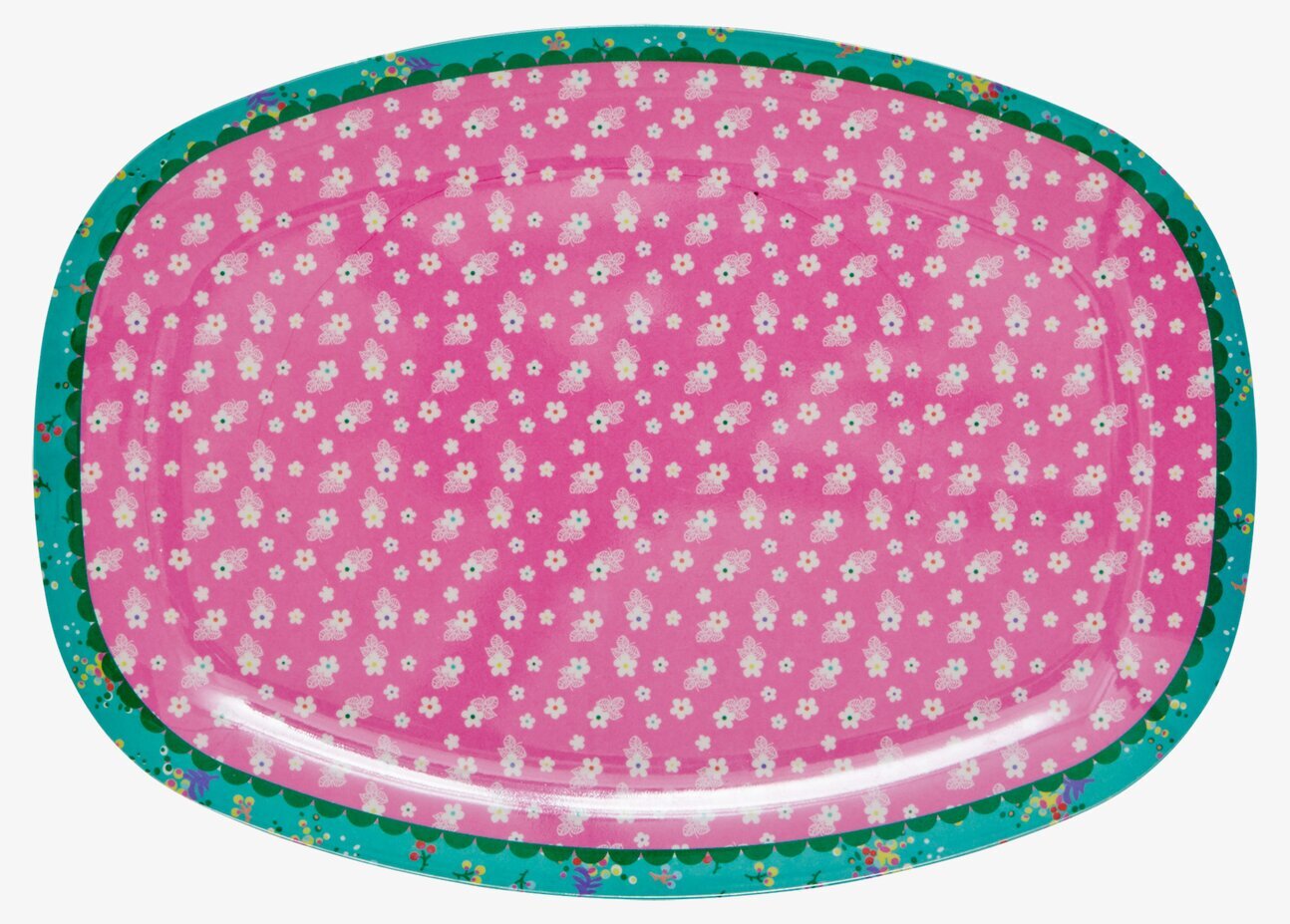 Tallrik Blommor Rosa från Rice med blommönster och grön kant