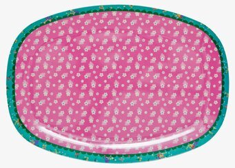 Tallrik Blommor Rosa från Rice med blommönster och grön kant
