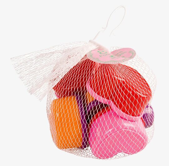 Små Plastburkar Hjärtan från Rice i färgglad nätpåse