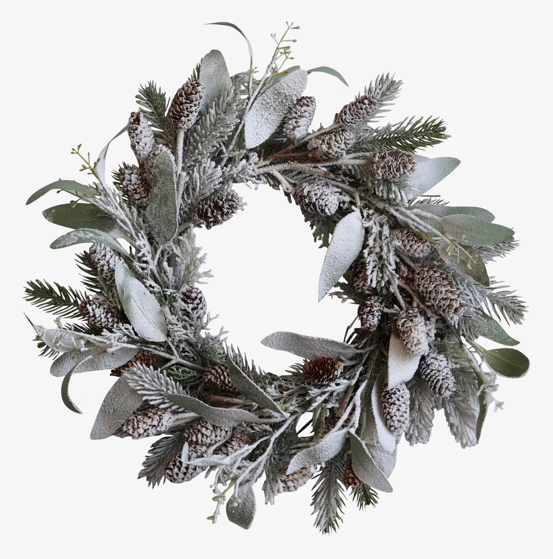 Krans Fleur Gran/Kottar från Chic Antique med snöeffekt
