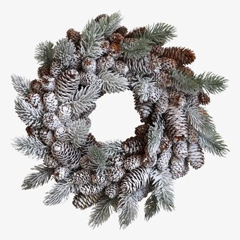 Granskrans Fleur Kottar/Snö från Chic Antique på vit bakgrund