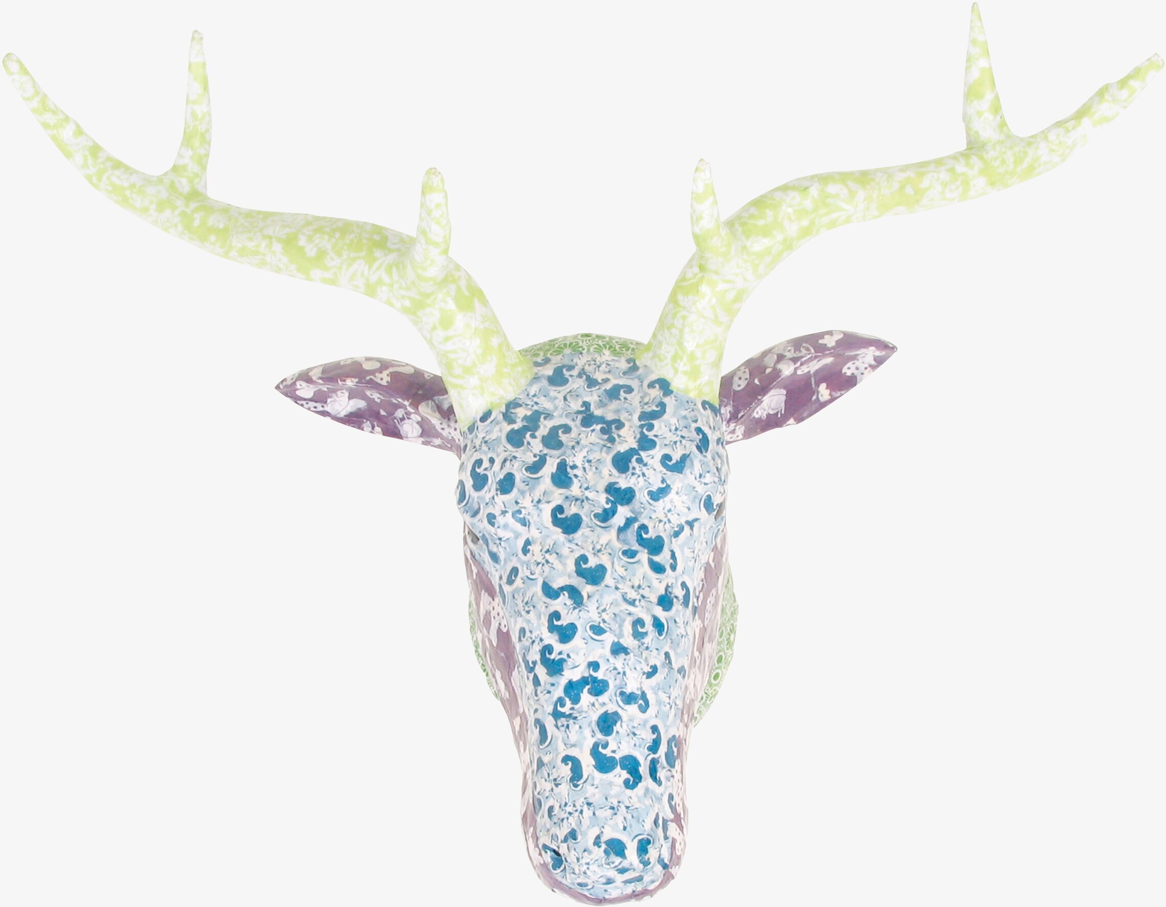 Hjorthuvud Papier Mache Lila från Rice, färgglad väggprydnad