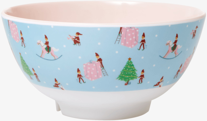 Skål Xmas Elf Print från Rice med lekfulla tomtenissar