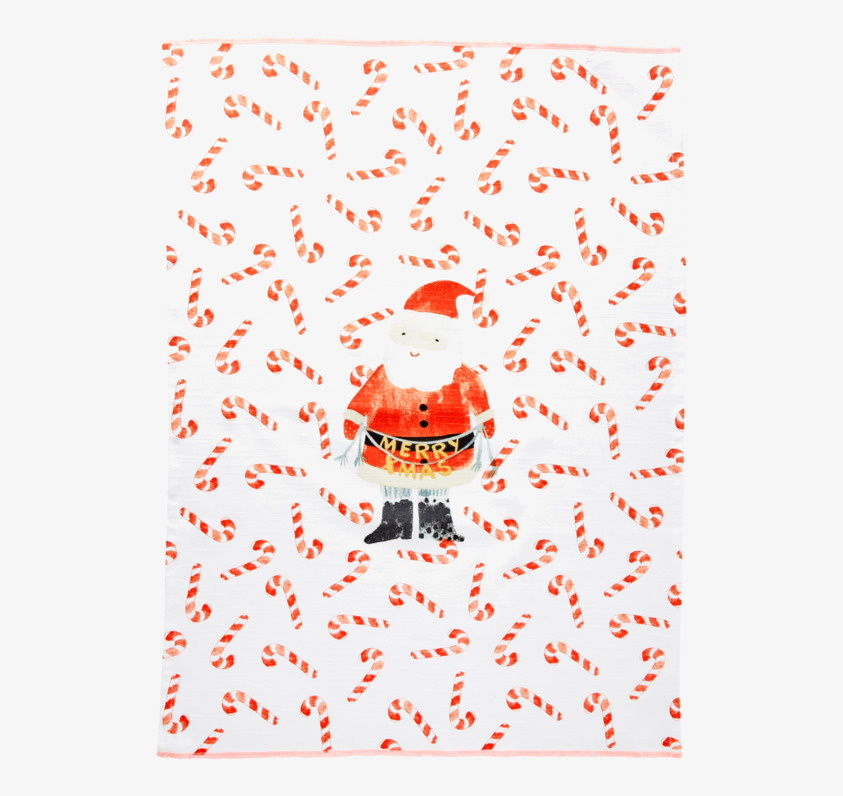 Kökshandduk Santa Print från Rice med polkagrisar och tomte