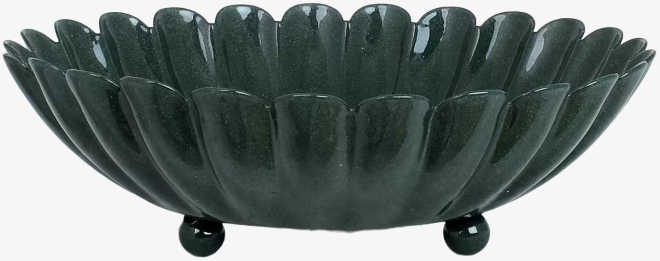 Skål Ingrid Mörkgrön Stor från Strömshaga med vågig kant