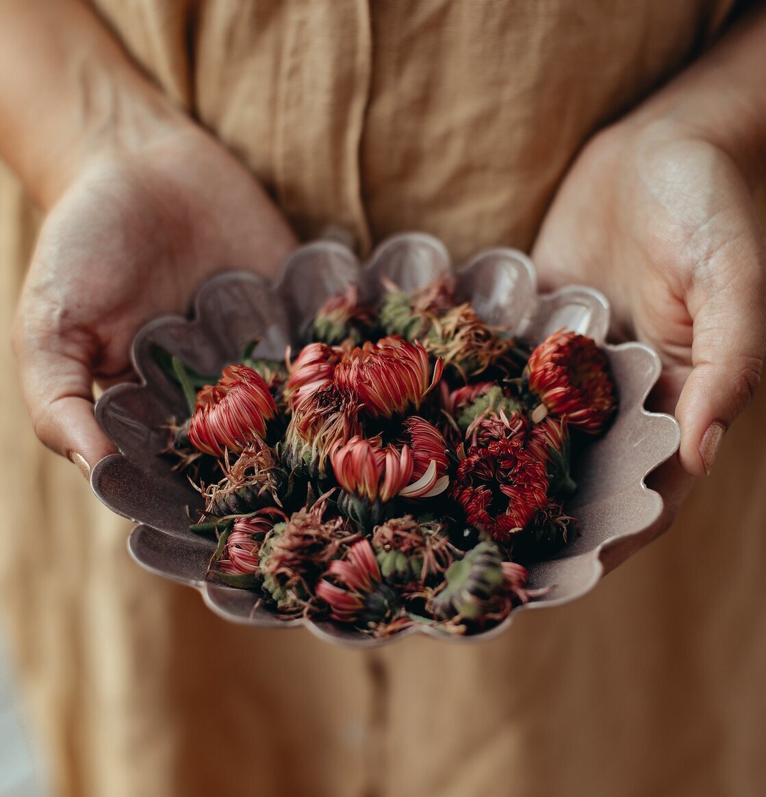 Skål Ingrid Rosa Liten från Strömshaga fylld med blommor