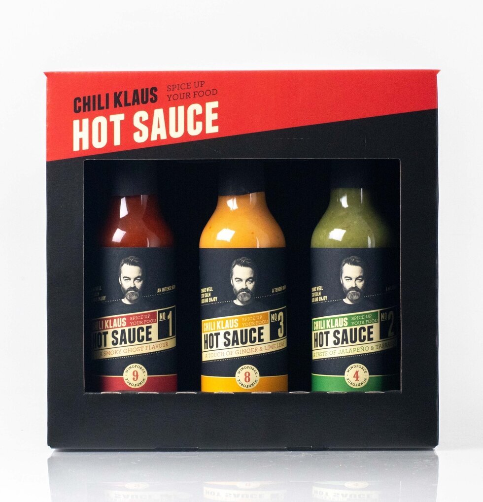 Hot Sauce Classic 3-Pack från Chili Klaus i svart förpackning