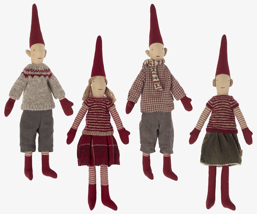 Mini Pixy Maileg figurer från Maileg med röda spetsiga mössor