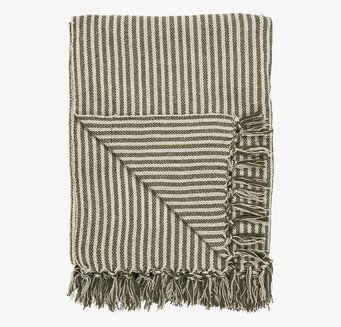 Pläd Stripes Creme/Olivgrön från IB Laursen med fransar