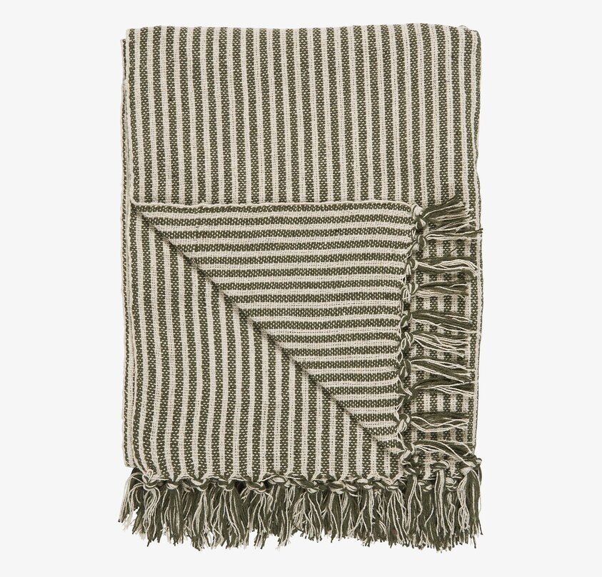 Pläd Stripes Creme/Olivgrön från IB Laursen med fransar