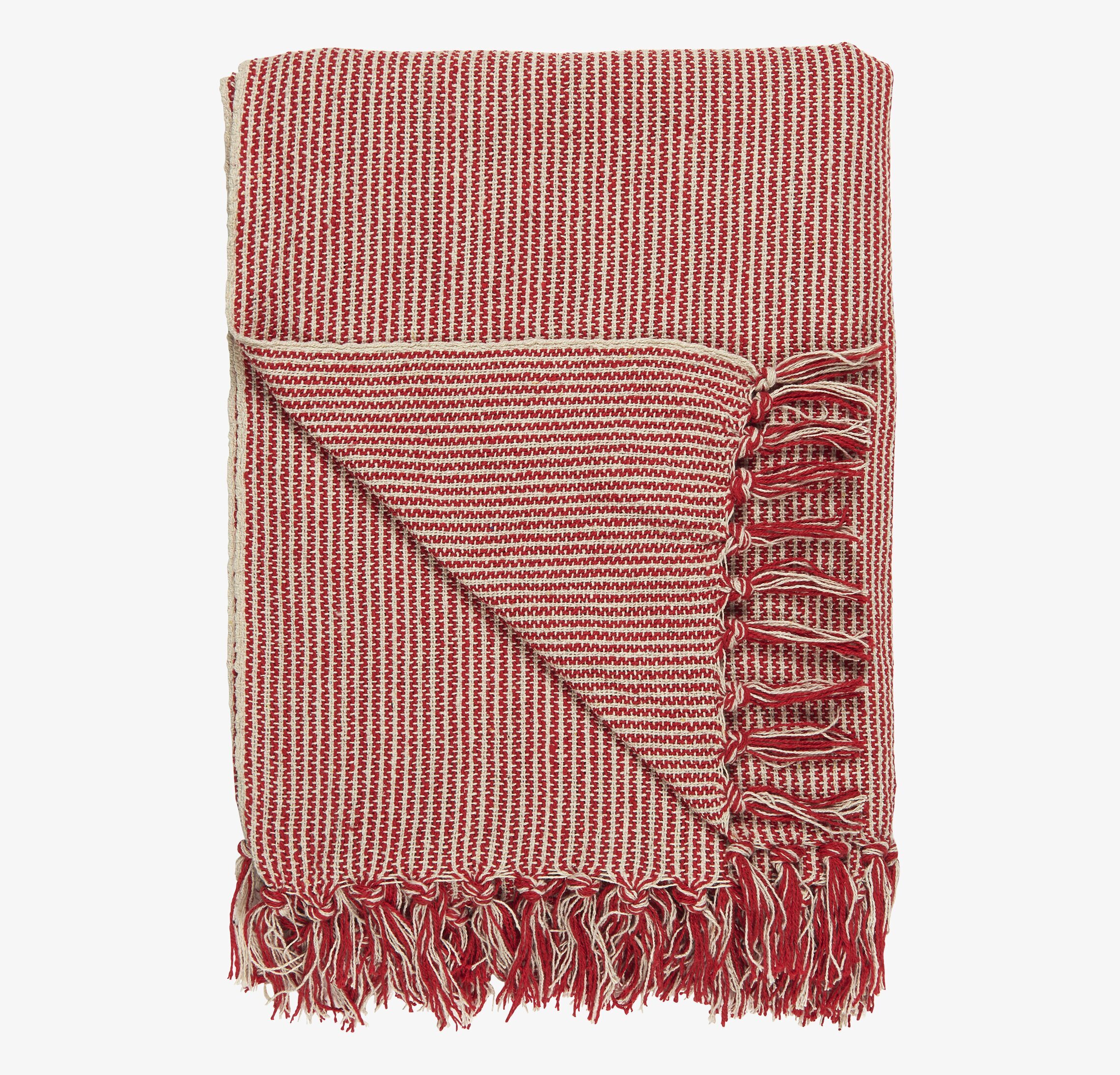 Pläd Stripes Creme/röd från IB Laursen med ränder och fransar