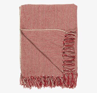 Pläd Stripes Creme/röd från IB Laursen med ränder och fransar