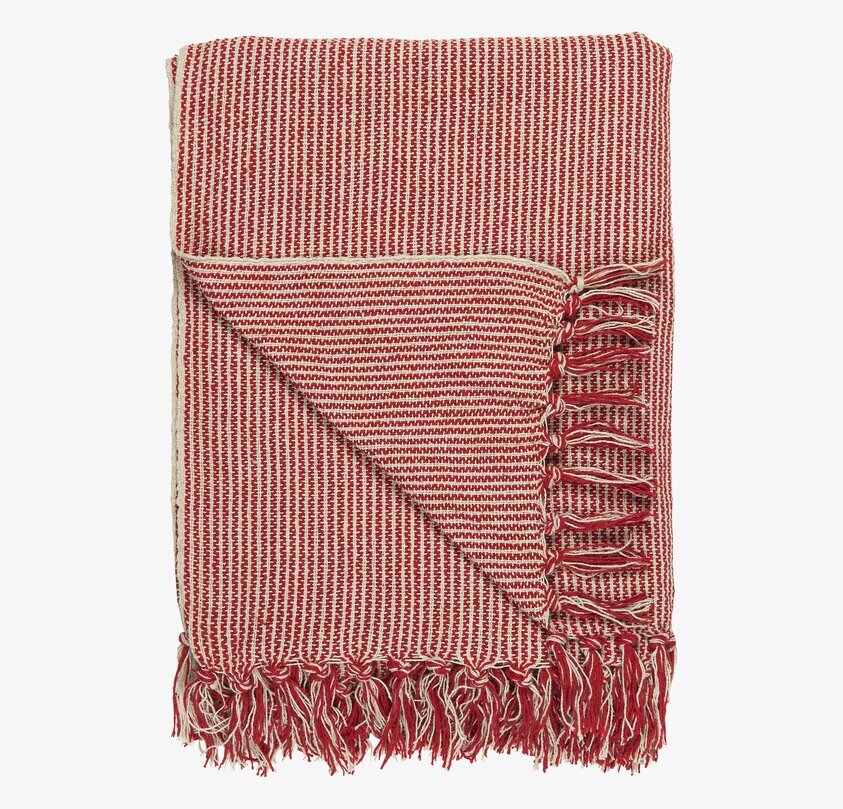 Pläd Stripes Creme/röd från IB Laursen med ränder och fransar